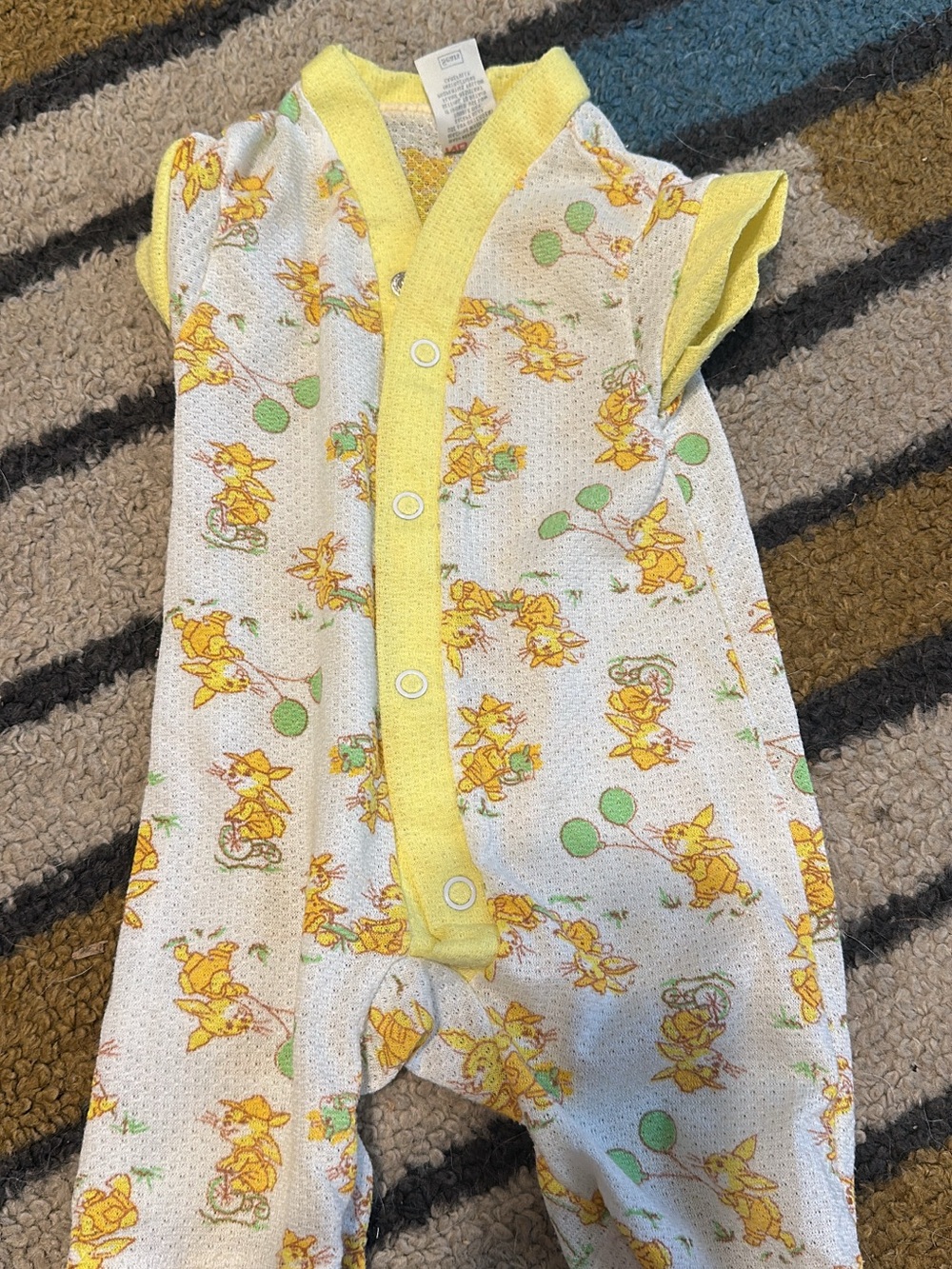 Vintage Yellow Trim Baby Pajama Romper - Kids Pajamas